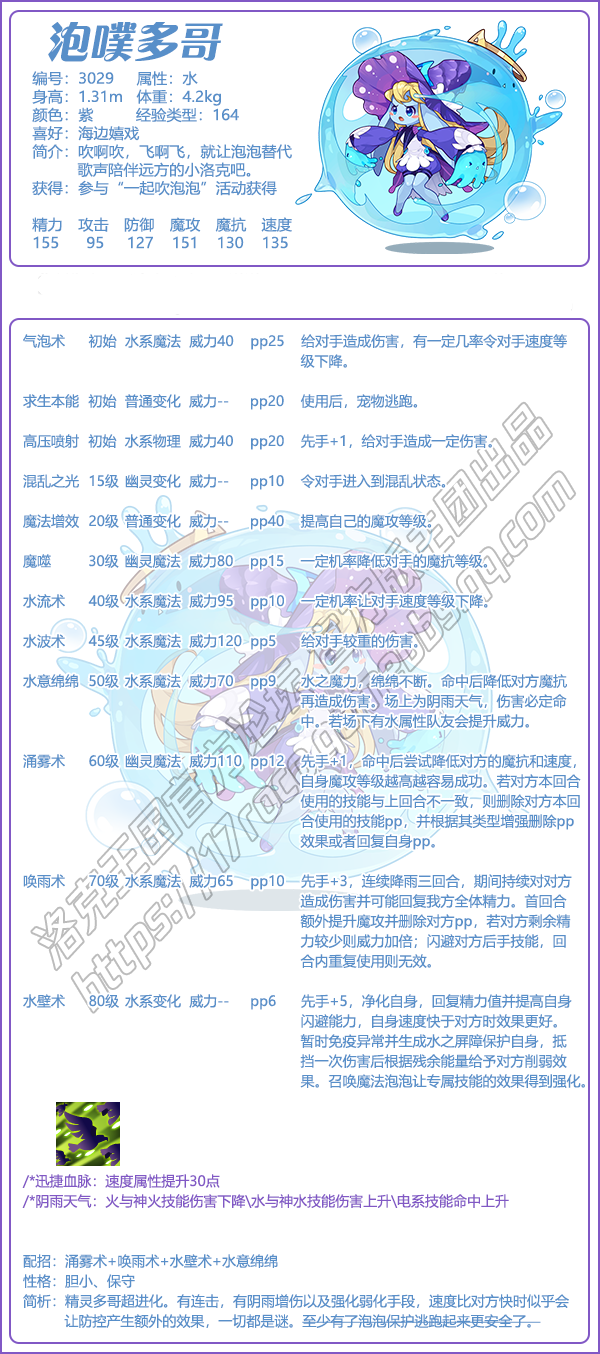 洛克王国泡噗多哥技能表